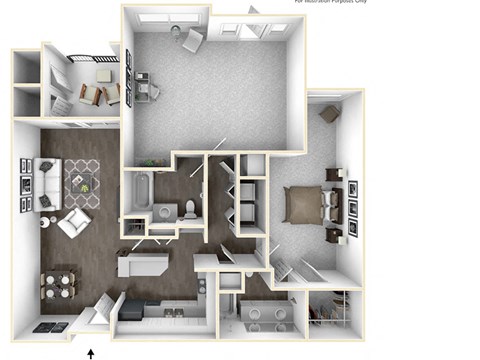 one bedroom two bathrom